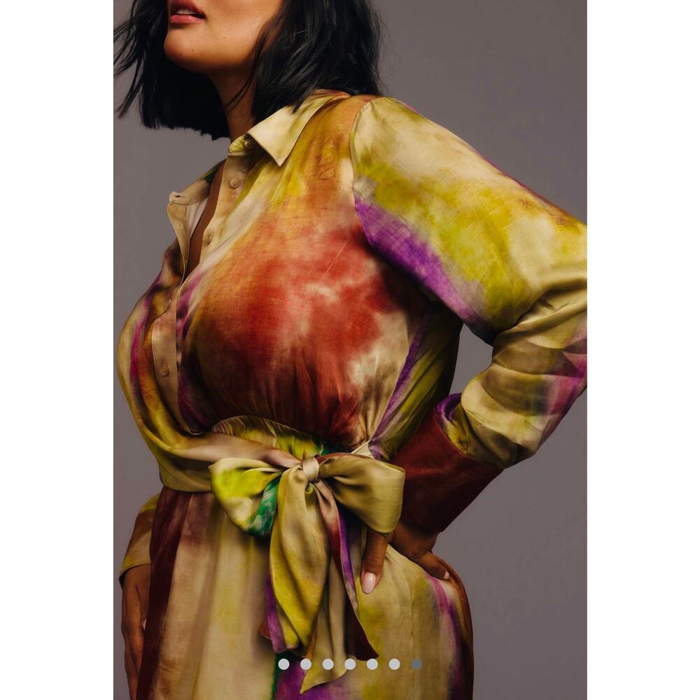 NWT❤️Anthro By Anthropologie Long-Sleeve Tie-Front Midi Shirt Dress szS - Picture 6 of 12